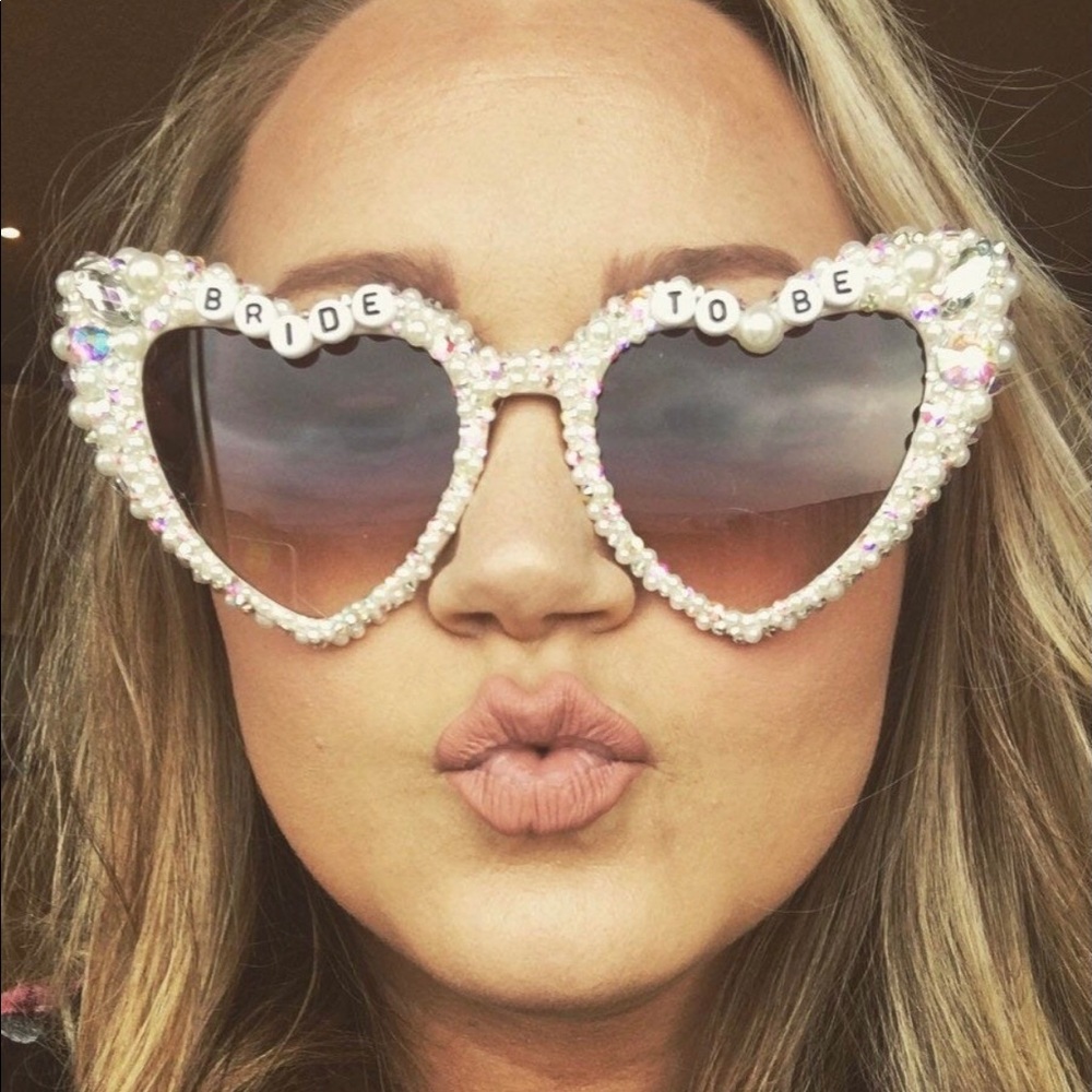 Encrusted pearl and Ivory Heart shaped bride to be sunglasses